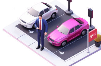 Parked vehicles with a man in front